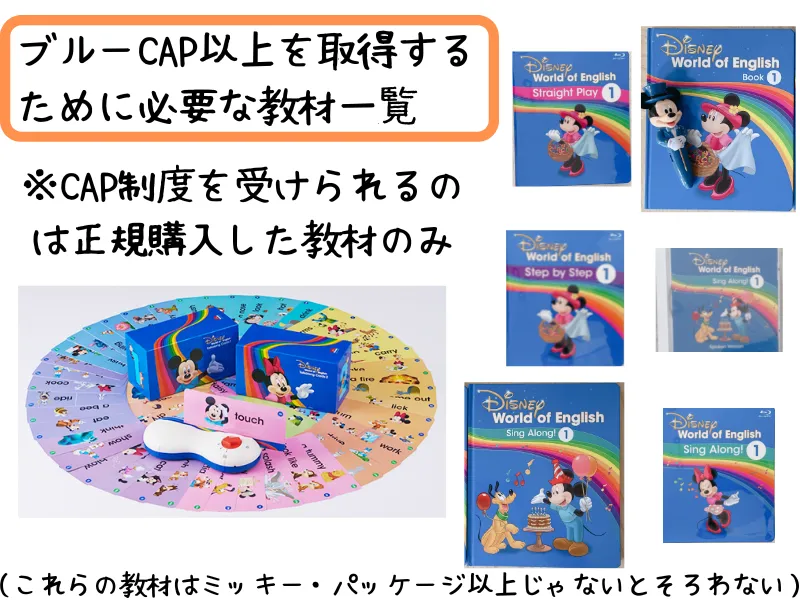 ディズニー英語システム（DWE）ブルーCAP以上を取得するために必要な教材一覧